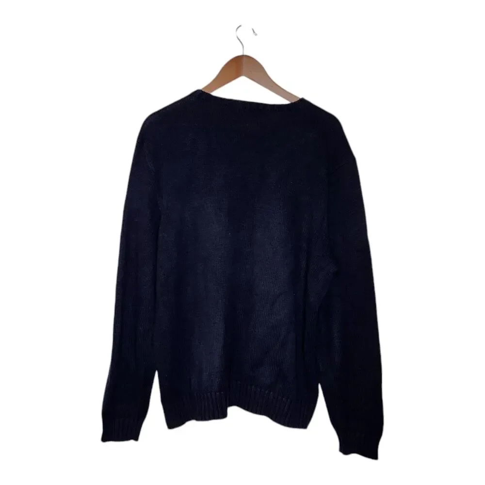 Vintage Polo Ralph Lauren Navy Blue Red Pony L/S Sweater Mens Size XL Hong Kong